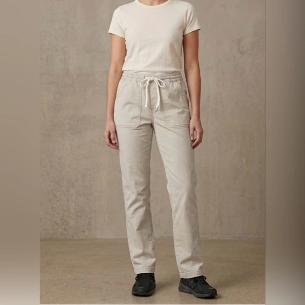 Marine Layer Women's Straight Leg Drawstring Pants in Light Beige - Picture 1 of 6